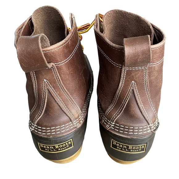 LL Bean 8 Inch Bean Boots Mens 8 Brown Leather Lace Up Duck Boot Made - Picture 3 of 7